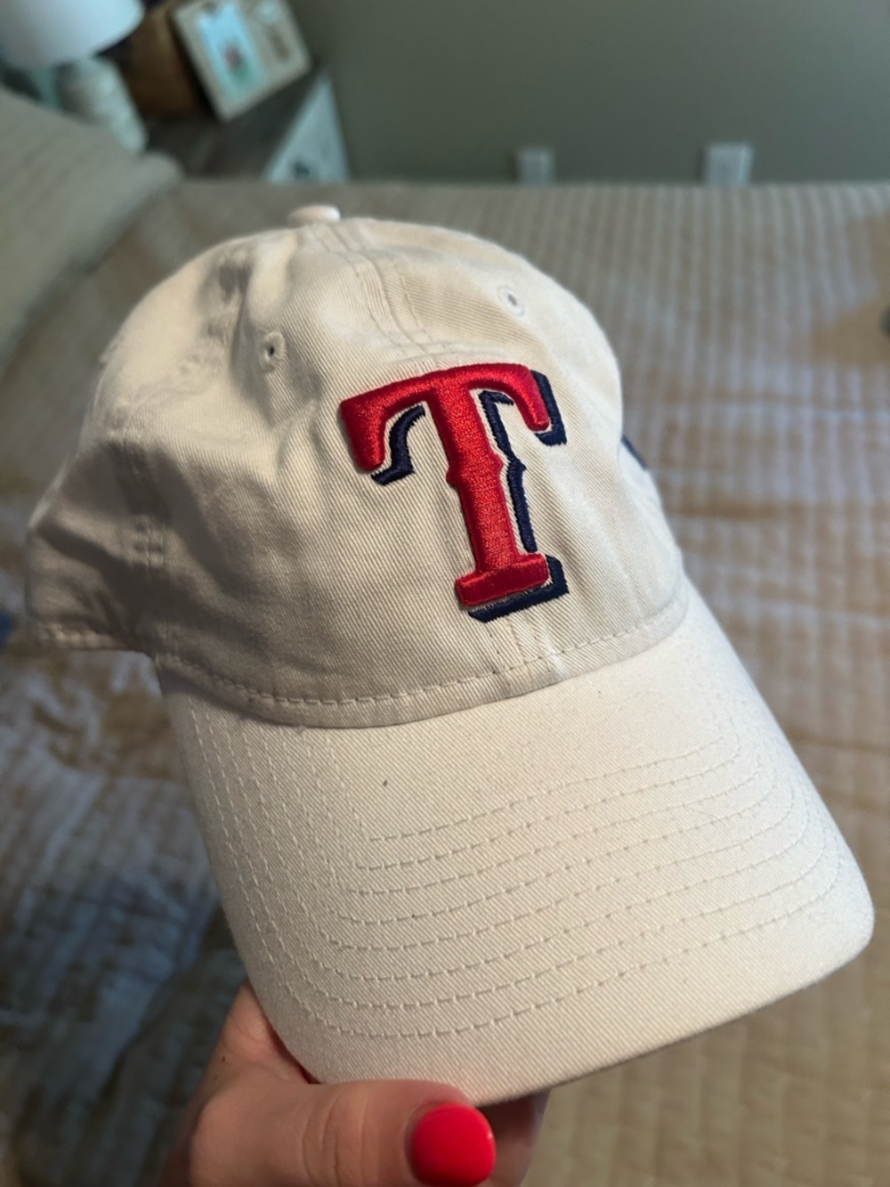 New Era White Baseball Cap with Red & Navy 'T' Embroidered Logo